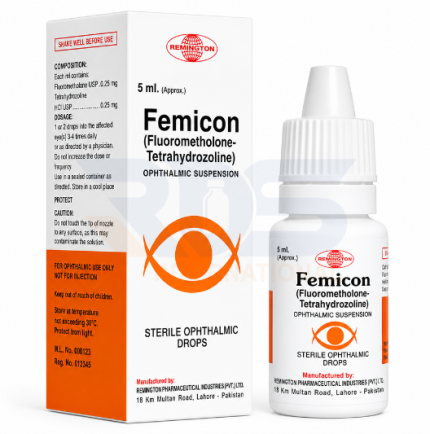 Femicon Eye Drops 5ml (Fluorometholone , Tetrahydrazoline HCl) - remington pharmaceutical